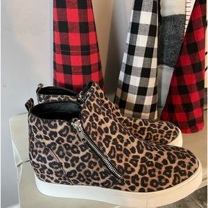 Women’s size 9, leopard print wedge sneakers